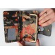 Large Wallet Black & Flowers Leather